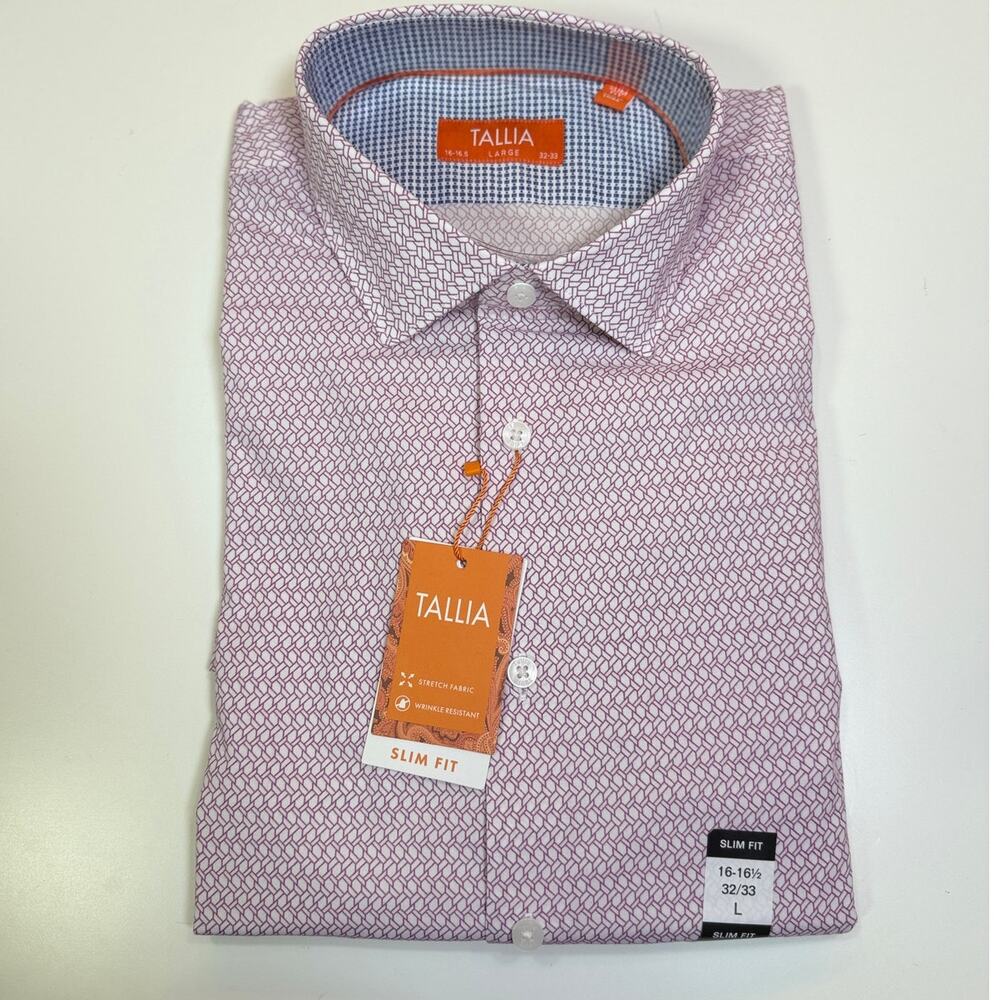 Tallia Men's Slim-Fit Geo-Link Dress Shirt - Orchid 16-16.5 32/33 $80